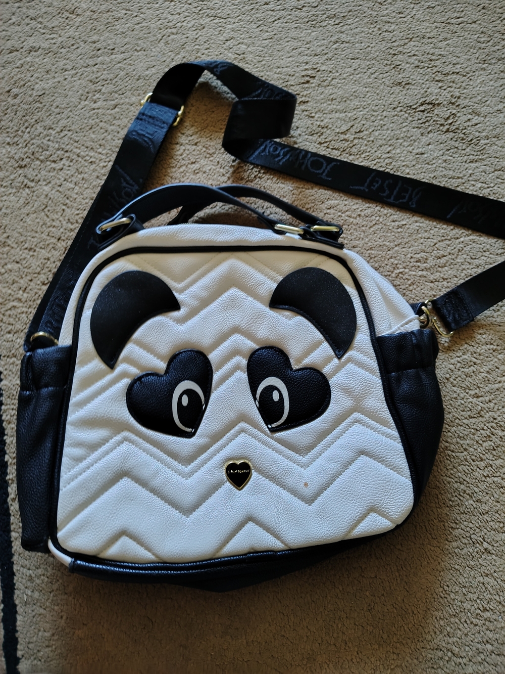 Betsey Johnson White and Black Panda Heart Backpack Crossbody